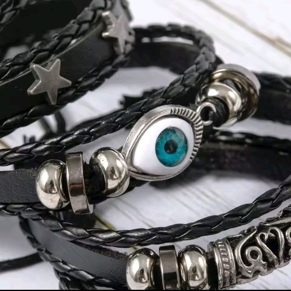 Black and Silver Multi-Layer Bracelet For Man And Woman - Picture 3 of 5